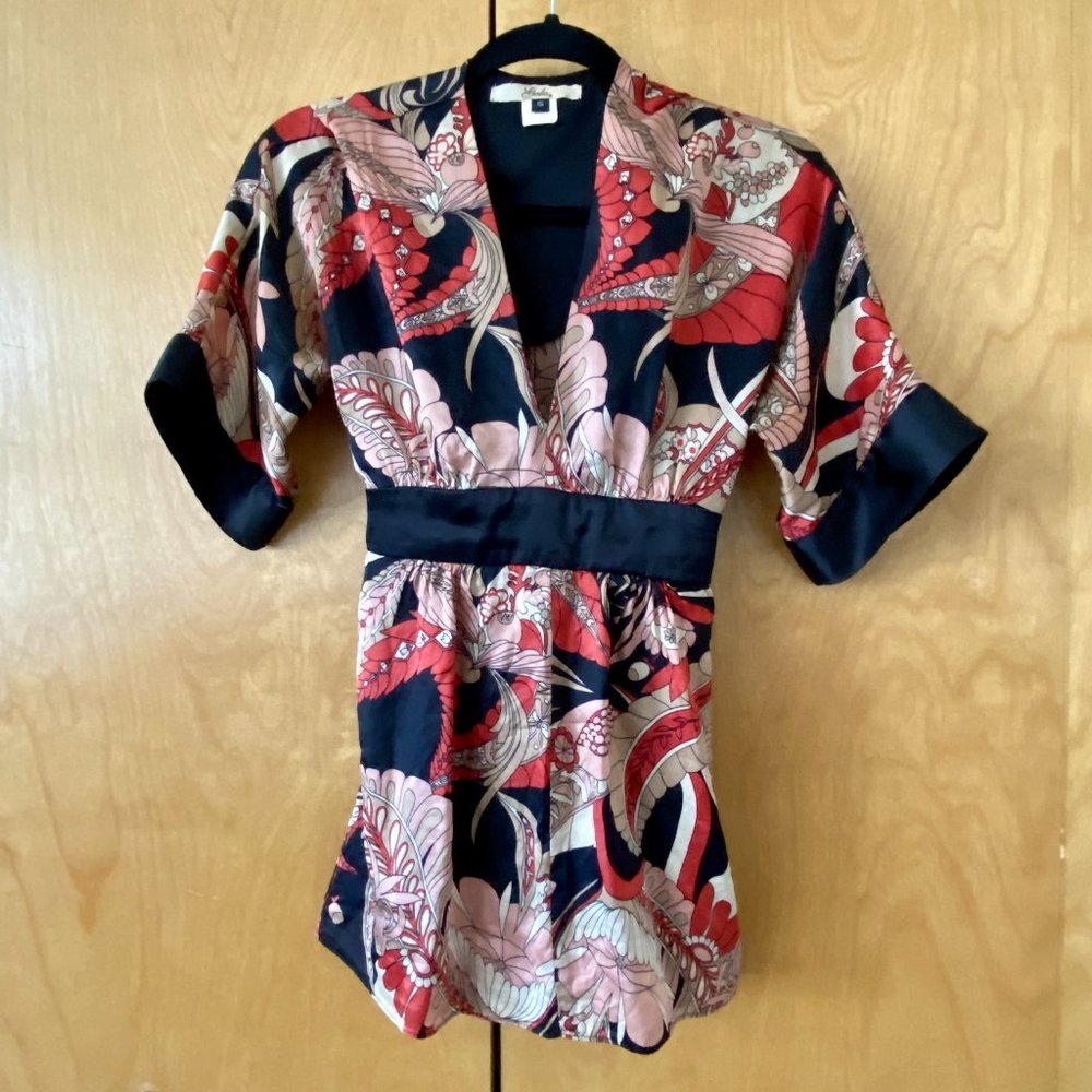 DONATED–Gala | Patterned Tie-Back Silk Blouse | Size S